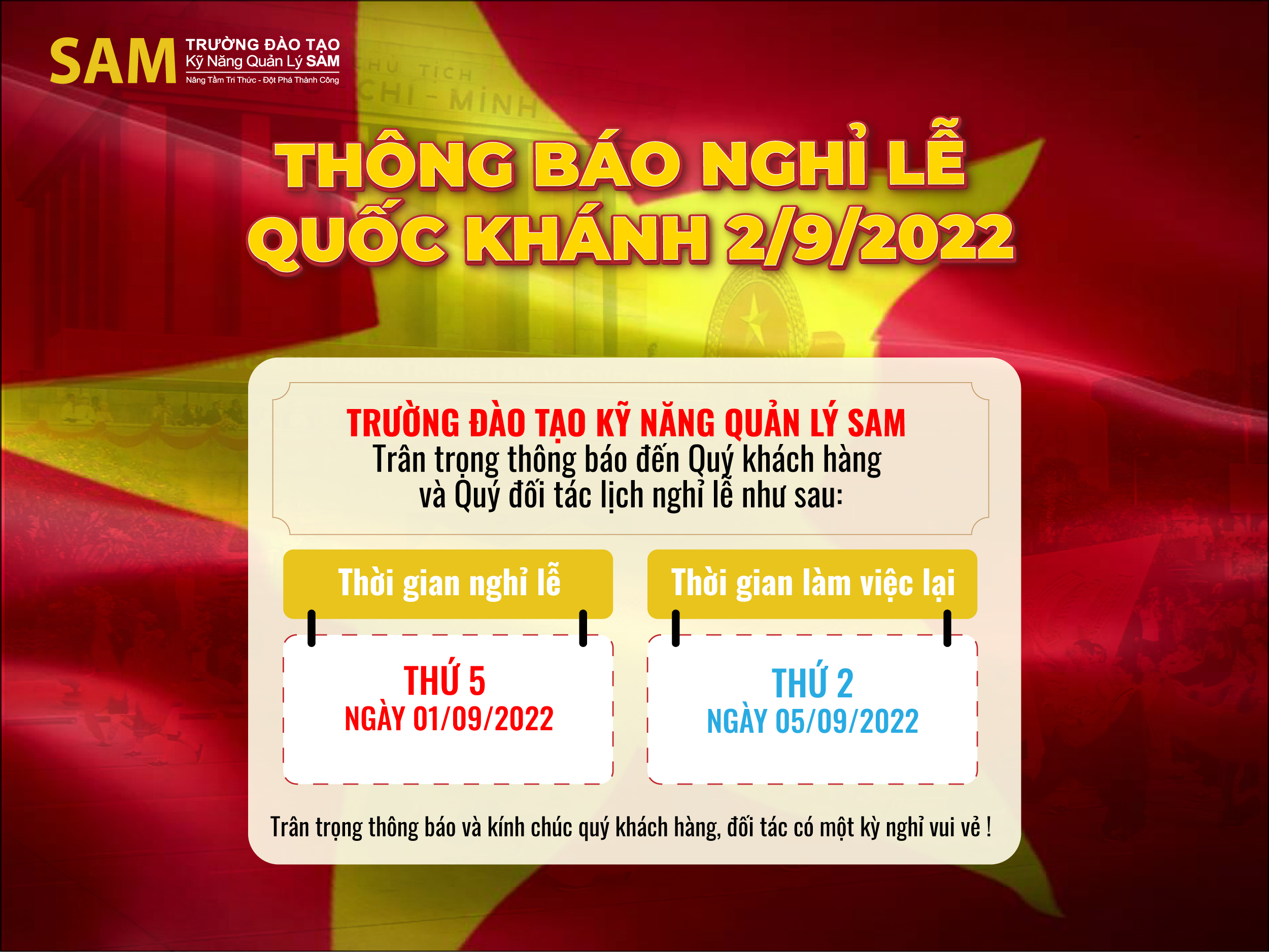 Thông báo nghỉ lễ Quốc khánh 2-9